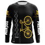 T-shirt cyclisme noir all-over homme avec vélo jaune et motif ADN DNA cycliste, prénom personnalisé