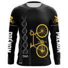 T-shirt cyclisme noir all-over homme avec vélo jaune et motif ADN DNA cycliste, prénom personnalisé