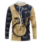 T-shirt cyclisme rétro vintage all-over unisexe avec vélo doré et carte du monde ancienne style rétro