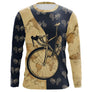 T-shirt cyclisme rétro vintage all-over unisexe avec vélo doré et carte du monde ancienne style rétro