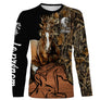 T-shirt manches longues cheval Mustang all-over camouflage forêt motif Mustang fauve cavalier prénom personnalisé
