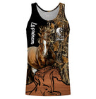 T-shirt cavalier cheval Mustang all-over camouflage forêt motif Mustang fauve sauvage prénom personnalisé équestre