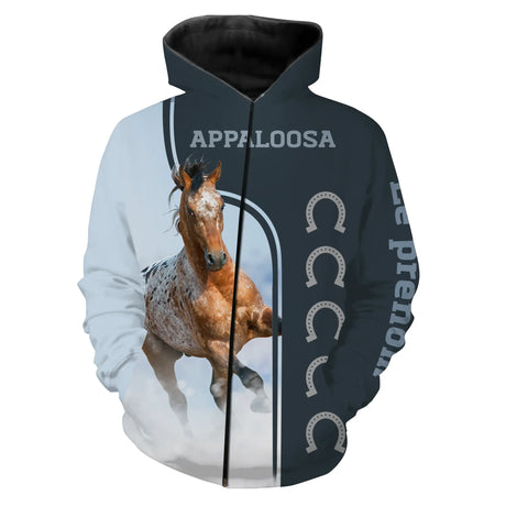 Alpenext Sweat A Capuche Zippé Appaloosa Cheval, Race de Chevaux de Selle Etats-Unis, Amoureux des Chevaux, Chevaux Passion, 3D All-Over Tee Shirt Personnalisé, Cadeau pour Homme, Femme, Enfant qui Aime Les Chevaux - CTS07052209