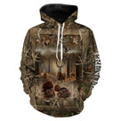 Sweat à capuche chasse cerf et dindons, scène clairière forestière camo, vêtement chaud pour chasseur polyvalent