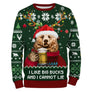 Sweat à capuche Noël ours buveur bière vert sapin, design ugly christmas sweater pour chasseur