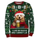 Sweat à capuche Noël ours buveur bière vert sapin, design ugly christmas sweater pour chasseur