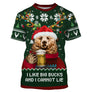 Pull Noël vert ours bière avec ours coiffé bonnet Père Noël et lettrage I Like Big Bucks And I Cannot Lie