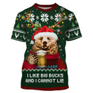 Pull Noël vert ours bière avec ours coiffé bonnet Père Noël et lettrage I Like Big Bucks And I Cannot Lie