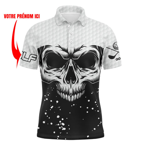 Polo Golf Noir et Blanc, Cadeau Personnalisé Pour Fans De Golf, Tête de Mort - CT08112219 - Polo Homme