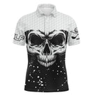 Polo golf homme manches courtes design crâne noir et blanc, marquage prénom personnalisable