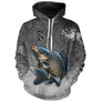 T-shirt all-over col rond pêche carpe humour, motif carpe et hameçons gris ardoise, accessoire personnalisable carpiste