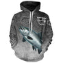 T-shirt all-over col rond pêche saumon humour, motif salmonidé et hameçons gris ardoise, accessoire personnalisable saumonier