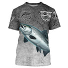 Sweat à capuche all-over pêche saumon humour, fond gris ardoise avec salmonidé et hameçons, vêtement chaud pour pêcheur