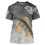 Sweat à capuche all-over pêche perche humour, fond gris ardoise avec perche rayée et hameçons, vêtement chaud pêcheur