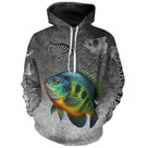 T-shirt all-over col rond pêche crapet humour, motif sunfish et hameçons gris ardoise, accessoire personnalisable pêcheur