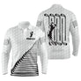 Polo golf manches longues unisexe silhouette golfeur, design minimaliste avec prénom imprimé manche