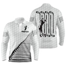 Polo golf manches longues unisexe silhouette golfeur, design minimaliste avec prénom imprimé manche