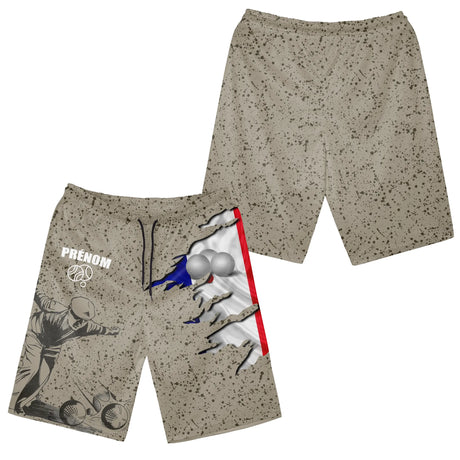 Short all-over pétanque tricolore beige assorti au polo design drapeau France et joueur