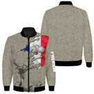 Veste zippée pétanque tricolore beige design drapeau France boules et silhouette bouliste