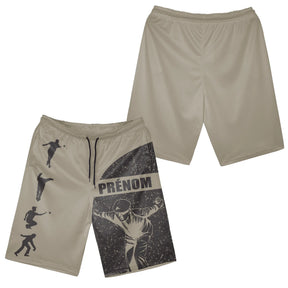 Short all-over pétanque kaki sable avec silhouettes de joueurs en lancer et prénom personnalisé