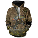 Sweat à capuche zippé all-over pêche brochet camouflage roseau motif carnassier