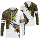 Hoodie pêche brochet all-over camouflage marais motif brochet moucheté mâchoire pêcheur prénom personnalisé