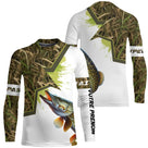 T-shirt pêche brochet camouflage roseaux motif brochet vert all-over prénom personnalisé pêcheur eau douce