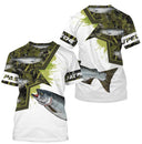 T-shirt manches longues pêche saumon all-over camouflage roseaux motif saumon argenté prénom personnalisé moucheur