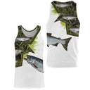 T-shirt pêche saumon camouflage roseaux motif saumon bleuté all-over prénom personnalisé pêcheur gave printanier
