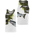 T-shirt pêche saumon camouflage roseaux motif saumon bleuté all-over prénom personnalisé pêcheur gave printanier