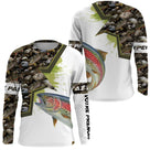 T-shirt pêche truite camouflage roseaux motif truite arc-en-ciel rose all-over prénom personnalisé pêcheur torrent