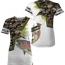 T-shirt manches longues pêche truite all-over camouflage roseaux motif truite arc-en-ciel prénom personnalisé moucheur
