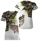 T-shirt manches longues pêche truite all-over camouflage roseaux motif truite arc-en-ciel prénom personnalisé moucheur