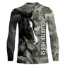 T-shirt cheval Quarter Horse all-over camouflage forêt vert motif Quarter Horse noir cavalier western