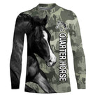 T-shirt cheval Quarter Horse all-over camouflage forêt vert motif Quarter Horse noir cavalier western