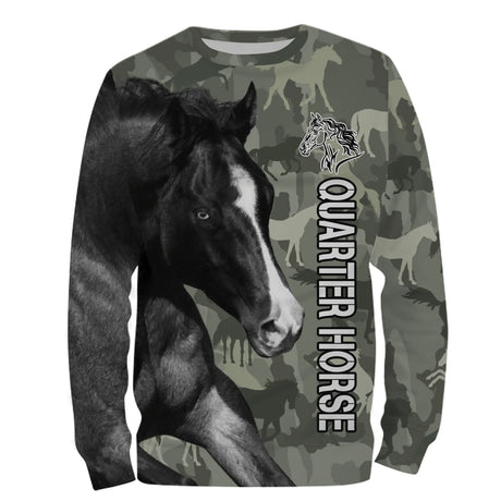 Sweat cavalier Quarter Horse all-over camouflage vert motif cheval Quarter Horse race américaine reining cutting