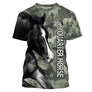 Sweat capuche cheval Quarter Horse all-over camouflage vert motif Quarter Horse noir cavalier western reining