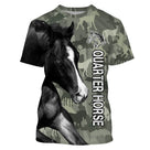 Sweat capuche cheval Quarter Horse all-over camouflage vert motif Quarter Horse noir cavalier western reining