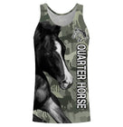 Hoodie cheval Quarter Horse all-over camouflage forêt vert motif Quarter Horse noir gros plan cavalier reining