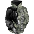 Sweat amoureux cheval Quarter Horse all-over camouflage forêt vert motif Quarter Horse noir cavalier western