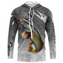 Sweat UV à capuche pêche brochet tatouage encré gris béton minéral prénom personnalisé, vue de face