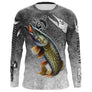 Maillot UV manches longues pêche brochet tatouage gris béton prénom personnalisé