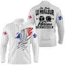 Polo pétanque blanc variante design drapeau français déchiré silhouette joueur lancer sportif