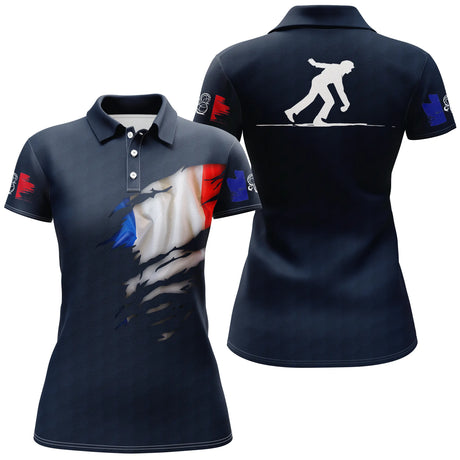 Polo Pétanque, Cadeau Original Bouliste, Polo à Séchage Rapide Drapeau France - CT10112223 Polo Femme Marine