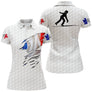 Polo pétanque blanc vue détail drapeau français déchiré sublimation intégrale tricolore