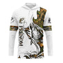 T-shirt anti-UV pêche bar blanc camouflage avec bar tatouage en sketch et zone prénom imprimé central