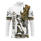 T-shirt anti-UV pêche carpe blanc camouflage avec carpe tatouage en sketch et zone prénom imprimé central