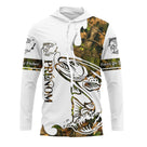 T-shirt anti-UV pêche truite blanc camouflage avec truite tatouage en sketch et zone prénom imprimé
