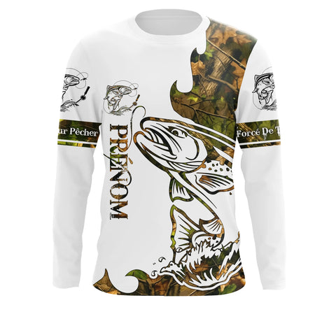 T-shirt manches longues pêche truite tatouage design all-over, coupe unisexe personnalisable