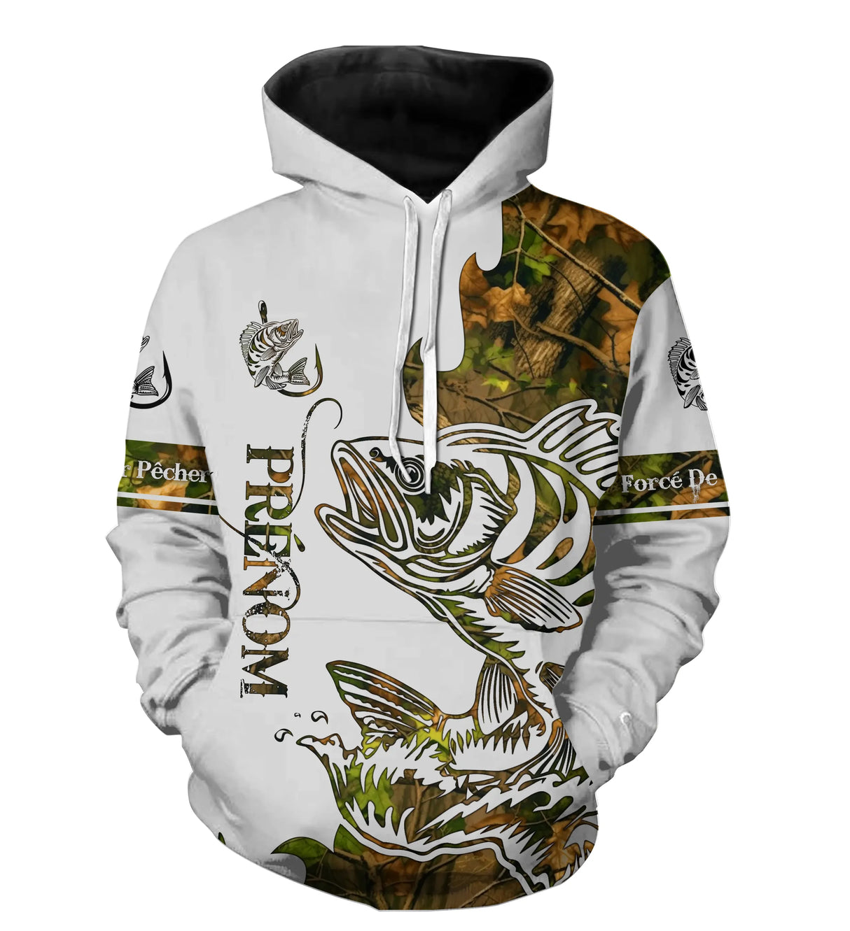 T-shirt Sweater Tatouage Camouflage Pêche De La Perche, Cadeau Personnalisé Pêcheur - CT09012228 Sweat à Capuche All Over Unisexe